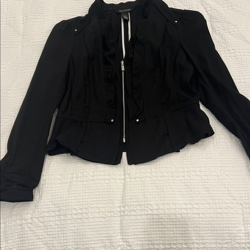 White House Black Market Chic Black Ruffle Blazer